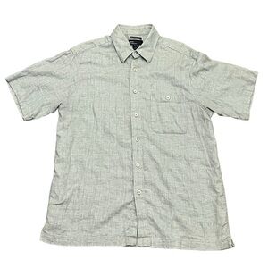 Marc Edwards Washable Linen Button Up Shirt Men's Large Short Sleeve Green Check